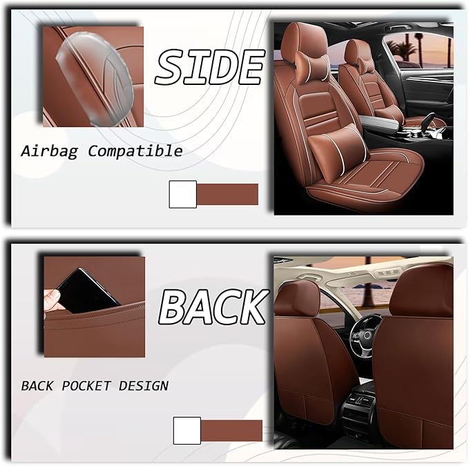Car Seat Covers for Nissan Car Rogue 2008-2025 | 5-Seats Seat Covers, Waterproof Seat Protectors, Automotive Seat Covers (Full Set with Pillow,Coffee)