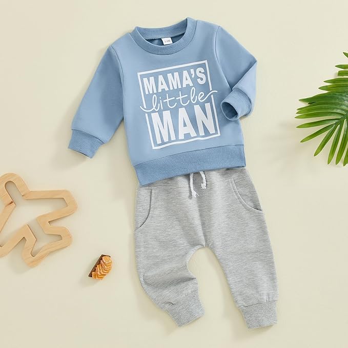 Toddler Baby Boy Fall Winter Outfit Long Sleeve Letter Print Sweatshirts and Jogger Pants Infant Boy Clothes
