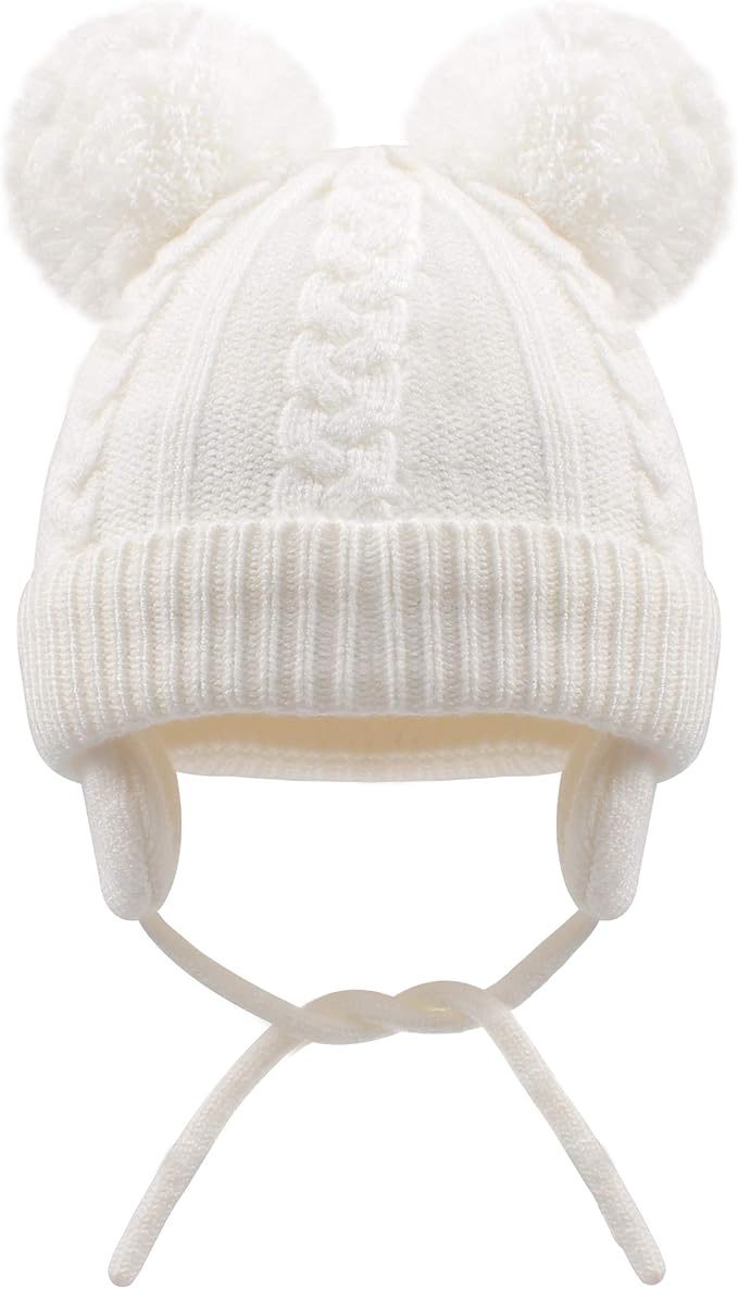 Duoyeree Toddler Winter Hat with Earflap Scarf Hood Thick Warm Kids Skull Cap for Baby Girls Boys