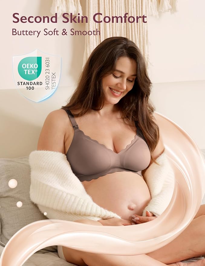 Momcozy Nursing Bras for Breastfeeding, Seamless Pregnancy Maternity Bra Wireless Classic Jelly Strip Support Nursing Bra