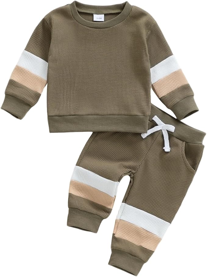 Kuriozud Toddler Baby Boy Fall Winter Clothes Long Sleeve Crewneck Pullover Sweatshirt Jogger Pants Set 2 Piece Outfit