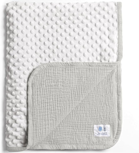 lulumoon Baby Blanket for Newborn Receiving: Minky Dot & Muslin Lightweight - Thermal Blanket Gift for Baby Shower & Hospital Welcoming 30"x40"（Gray）