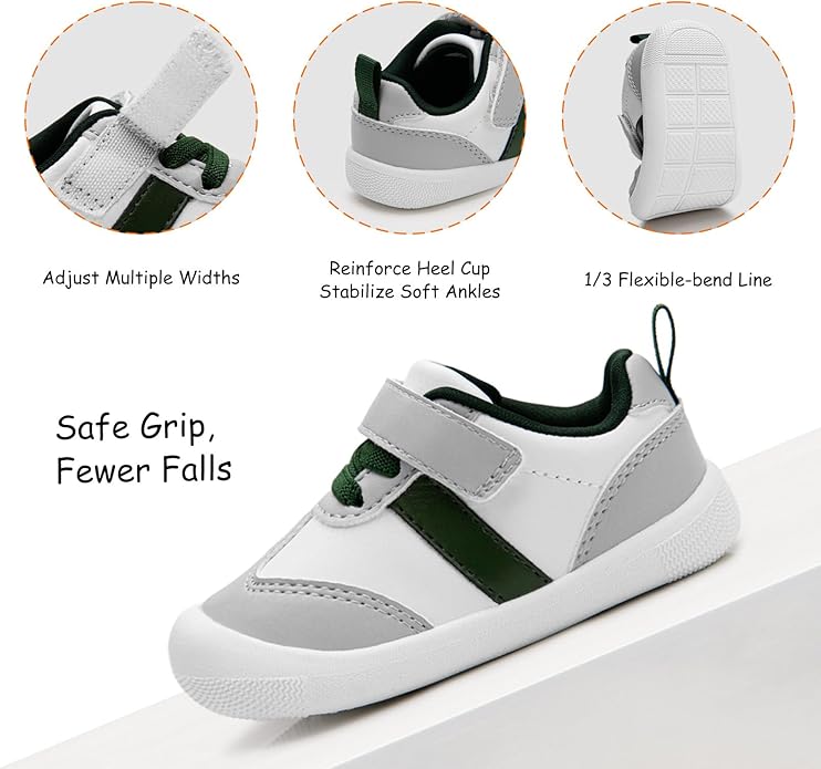 Baby Shoes Boys Girls Barefoot Wide Toe Box Zero Drop First Walkers PU Leather Nonslip Toddler Sneakers for 6-24 Months Infant Walking,Running,Crawling