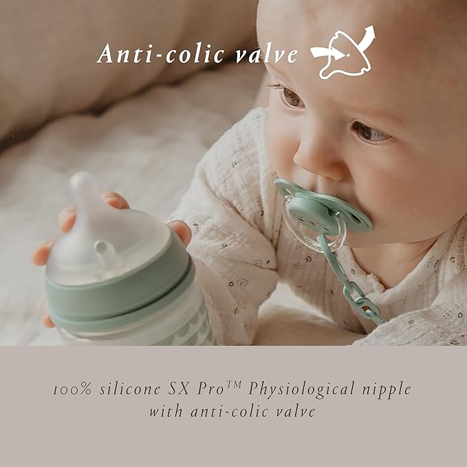 Suavinex Bonhomia Glass Baby Bottle with SX PRO Silicone Nipple, Anti Colic Baby Bottles, Baby Bottles for Breastfed Babies, Slow Flow, 0mo, 4oz, Beige