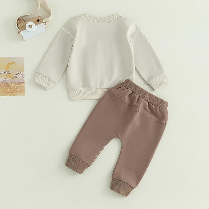 Toddler Baby Boy Clothes Solid Color Long Sleeve Crewneck Sweatshirt Top Casual Pants Set 2Pcs Fall Winter Outfits
