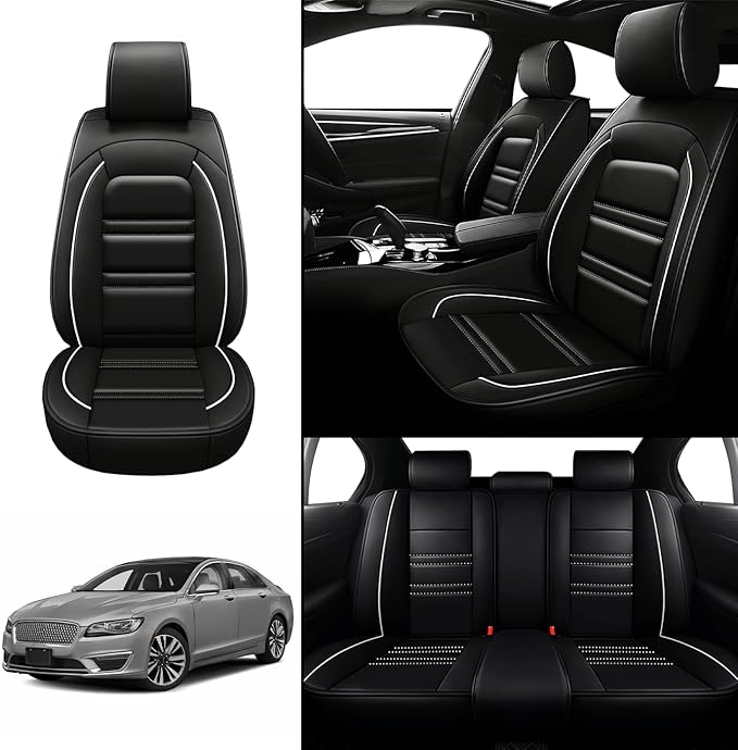 Seat Covers for Lincoln mkz 2011-2020 | 5-Seats Leather Seat Covers, Easy to Install Automotive Seat Covers Full Set (Full Set, Black&White Line)