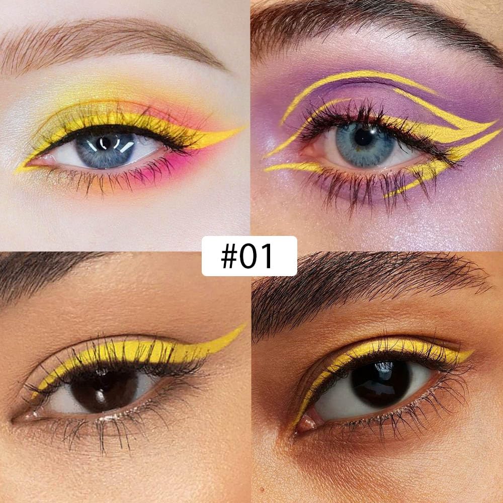 evpct 1Pcs Yellow Liquid Eyeliner Makeup Waterproof Yellow Eye Liners for Women, Eyes Wing Eyeliner Stamps Shapes Colored Eyeliner delineador de ojos a prueba de agua contra el agua blanco para ojos