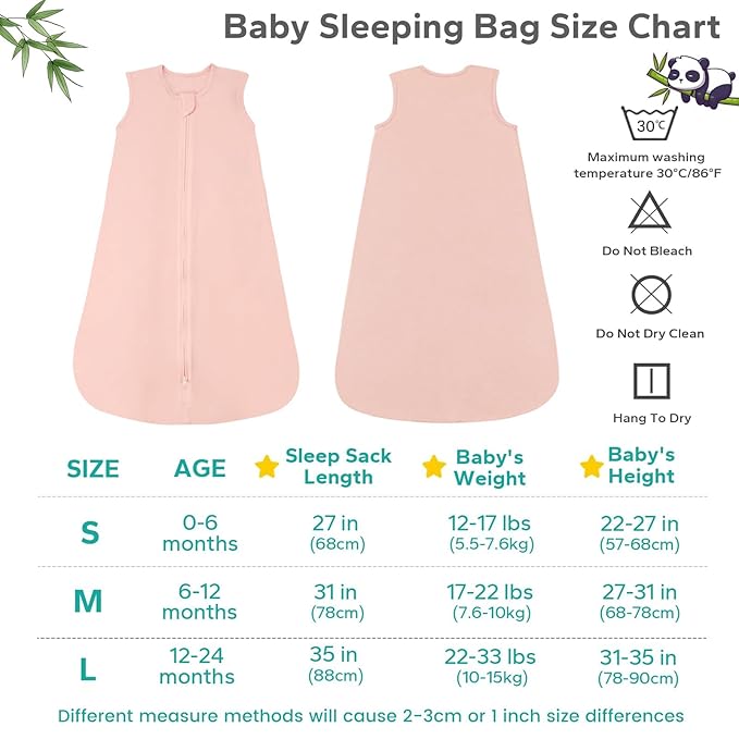 Rayon Made from Bamboo Sleep Sack, 0.5 TOG Wearable Blanket Baby, Lightweight Stretchy Sleep Sack 12-24 Months, Pink