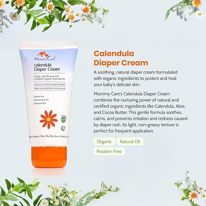 Mommy Care Organic Baby Diaper Rash Cream – Natural Calendula Diaper Cream, Gentle & Soothing Barrier Paste for Newborns, Infants & Toddlers, Prevents & Relieves Rash, 80ml / 2.7 fl oz