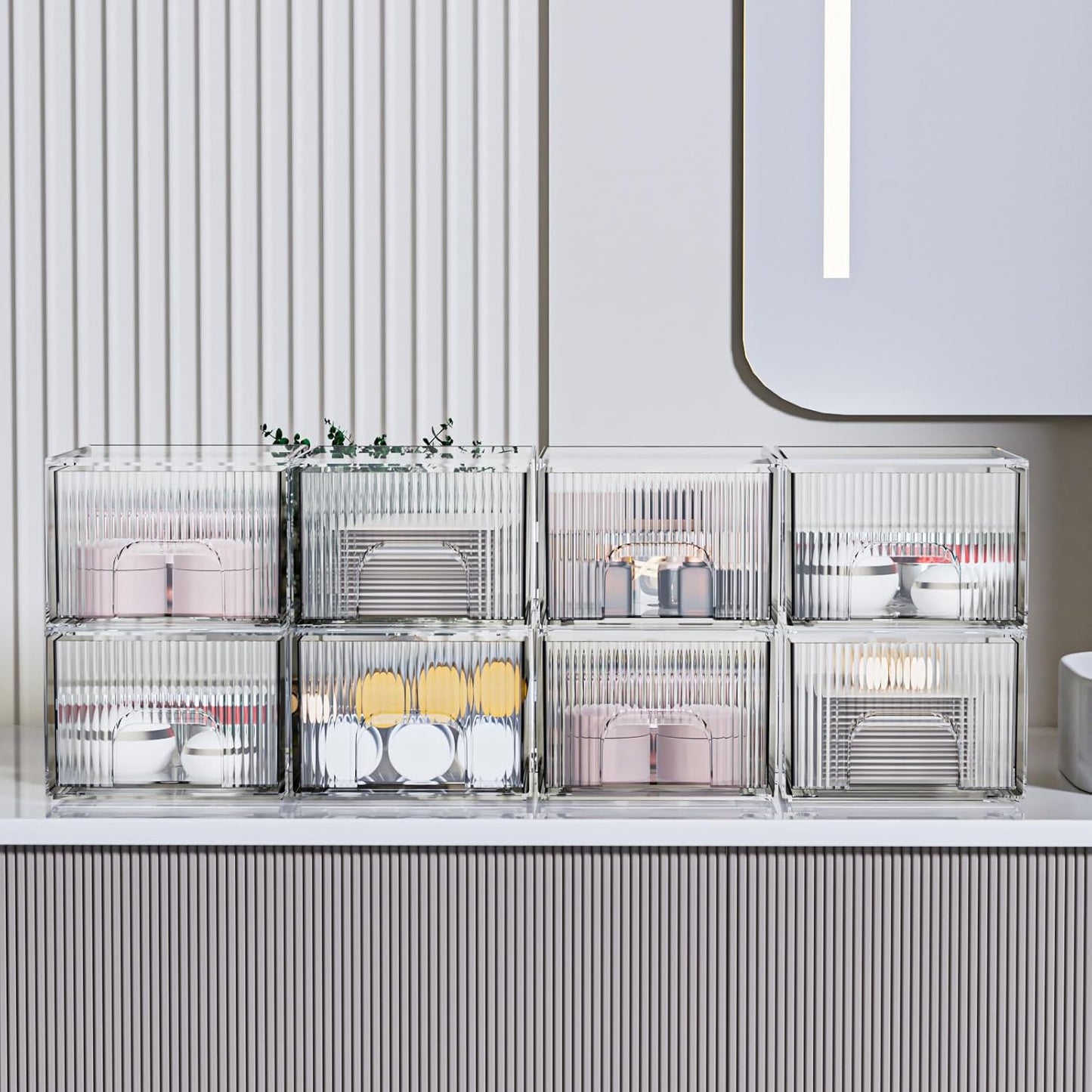 ZJIAI 8 Pack Clear Stackable Storage Drawer, Acrylic Drawer, Cosmetic Organizer, Plastic Organizer for Dresser, Under, Kitchen Cabinet, Pantry, Home Organization and Storage