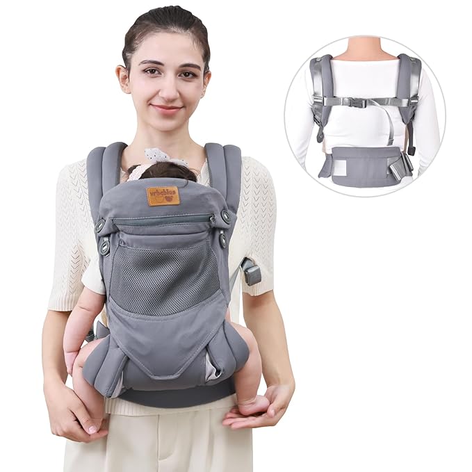 Baby Carrier Newborn to Toddler,Ergonomic Safe Soft Breathable Infant Carrier with Adjustable Head Neck Support - Outdoor Kangaroo Front & Back Carry Baby Carriers for Baby 8-40lbs(Grey