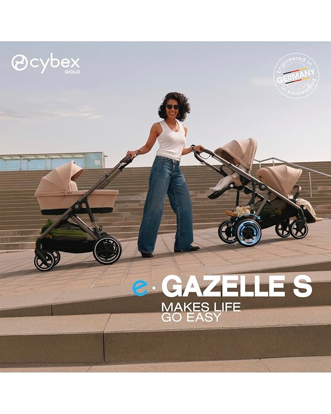 Cybex e-Gazelle S Electronic Assist Stroller – Gazelle S Single-to-Double Electric Stroller, Smart Assist, Rocking Mode, 20+ Configurations & Compact Fold, Silver Frame with Stone Grey Seat