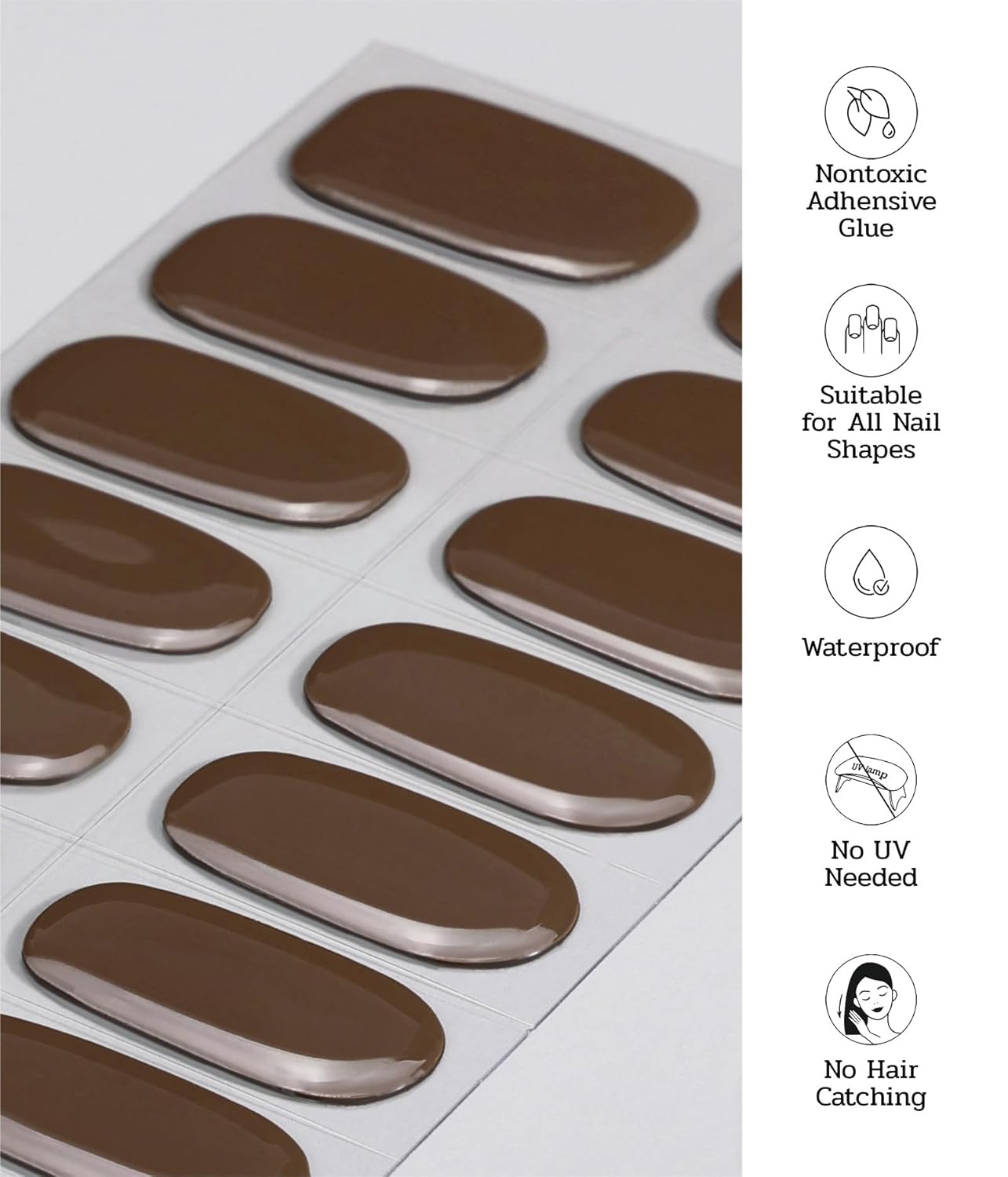 Nail Polish Strips - 22 Pcs Salon Quality Gel Nail Stickers - Long Lasting Wraps (Milk Truffle Brown)