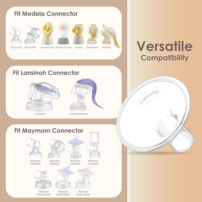 Maymom MyFit 18 mm Small Shields, Compatible with Medela Breast Pump Parts- PersonalFit, Freestyle, Harmony, Maxi, Flex Connector, Connect to Widemouth/Narrow Connector, 2pcs