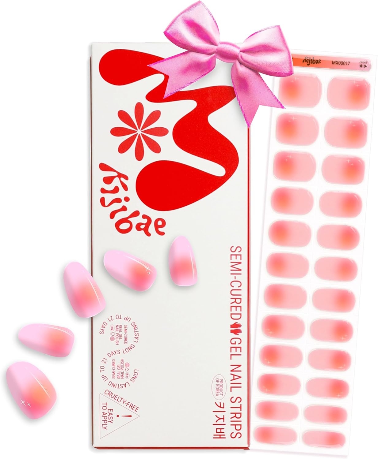 Semi Cured Gel Nail Strips - Minimalist Ombre Nail Polish Wraps, Works with Any UV Lamp - Long Lasting Easy Salon Manicure - 24pcs with 2 Prep Pads, Nail File & Cuticle Stick (Rainbow Sherbet)