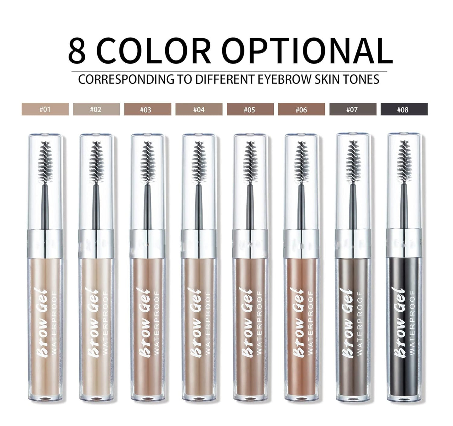 MAEPEOR Waterproof Eyebrow Gel 8 Colors Full-pigmented Long Lasting Liquid Brow Gel for Fuller & Defined Looking (#07 Cool Grey）