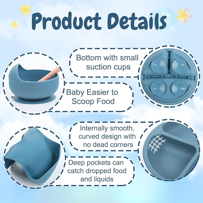 Personalized Silicone Baby Feeding Set with Name, Customized Baby Led Weaning Supplies Self Feeding Eating Utensils with Spoon, Fork, Silicone Suction Bowls, Cup, Plate Dark Purple