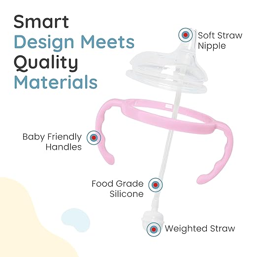 Botabee Pink Soft Spout - Transition Sippy Cup Kit for Comotomo 5 & 8 Oz Bottles - Conversion Kit Fits 5 Ounce & 8 Ounce Bottles - Baby Bottle Nipple with Weighted Straw & Bottle Handles (Pack of 2)