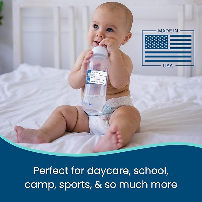 Name Bubbles - Reusable Baby Bottle Labels for Daycare (20 Labels) - Kids Washable Name Tags for Bottles, Sippy Cups, & Snack Containers, Waterproof, Baby Name Stickers, Write-On (Bunny)