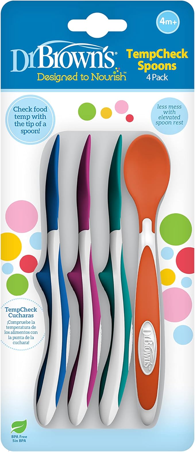 Dr. Brown's TempCheck Temperature Color-Changing Spoons for Babies and Toddlers, BPA Free, 4 Count (Pack of 1)