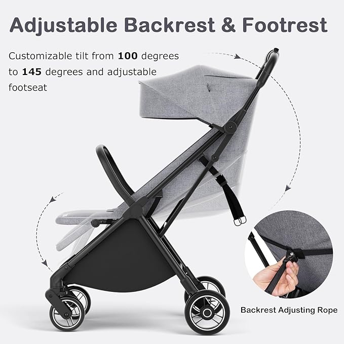 INFANS Ultra-Compact Fold Airplane Ready Travel Stroller, One-Hand Gravity Fold Near Flat Recline Seat, Foldable Toddler Stroller for Infant 0-36 Month