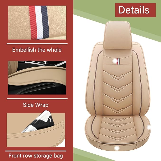 Leather Car Seat Covers Fit for LR Range Rover Evoque 2019-2025, 5 Seater Waterproof and Wear-Resistant Seat Cover Interior Accessories(Full Set,Beige)