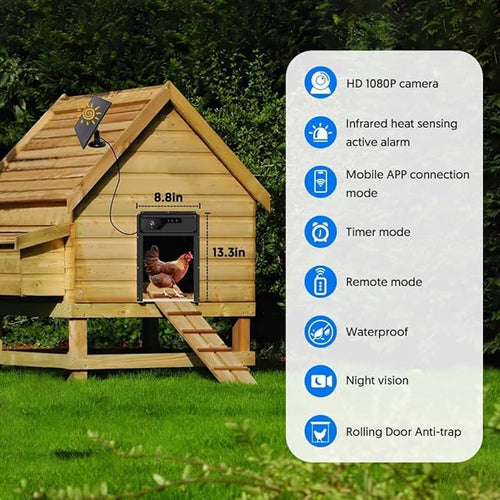 1080P HD Camera Solar Automatic Chicken Coop Door, 5000 mAh Large Battery - Image 2