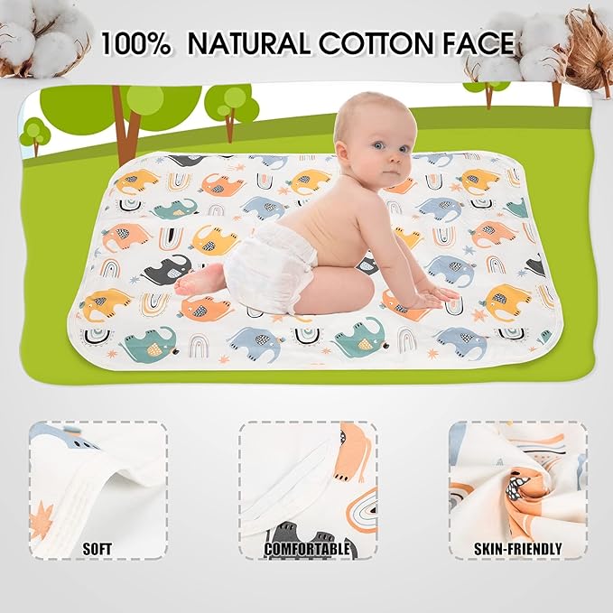 Baby Diaper Changing Pad, 21 5/8" x 31.5" Waterproof Changing Pad Liners - Reusable Soft and Absorbent Portable Changing Mat(Elephant1PCS)