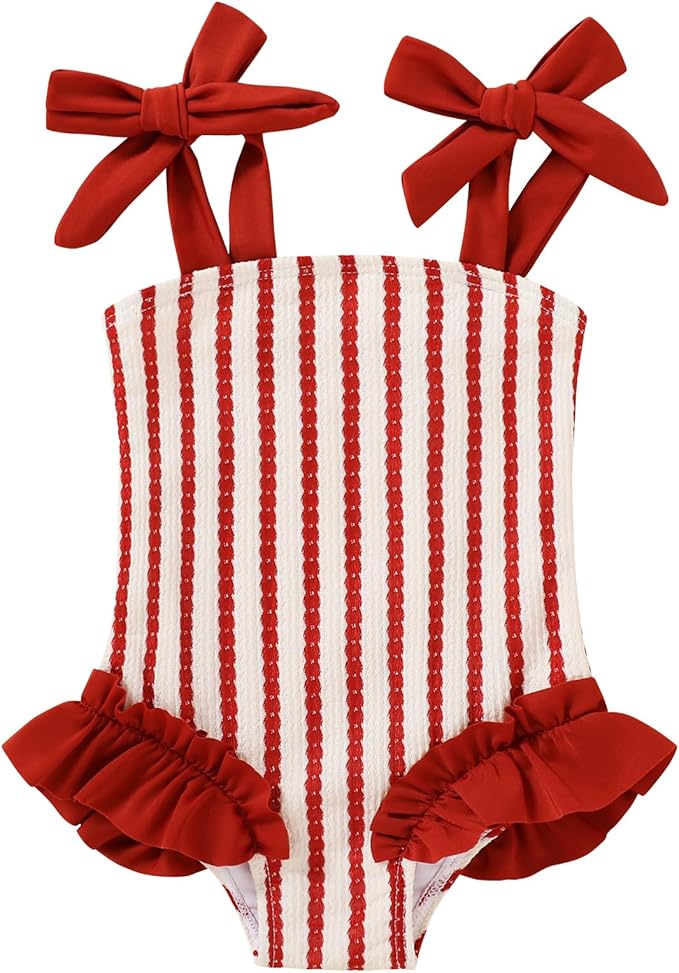 Happy Town Toddler Swimsuit Girl Solid Color Stripe One-Piece Baby Bathing Suits