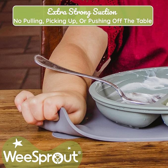 WeeSprout Silicone Suction Placemats for Babies, Toddlers & Kids, Durable Food Grade Silicone with Non-Slip Suction, Raised Edges Contain Mess, Dishwasher Safe, for Dining Table & Restaurants, 2 Pack