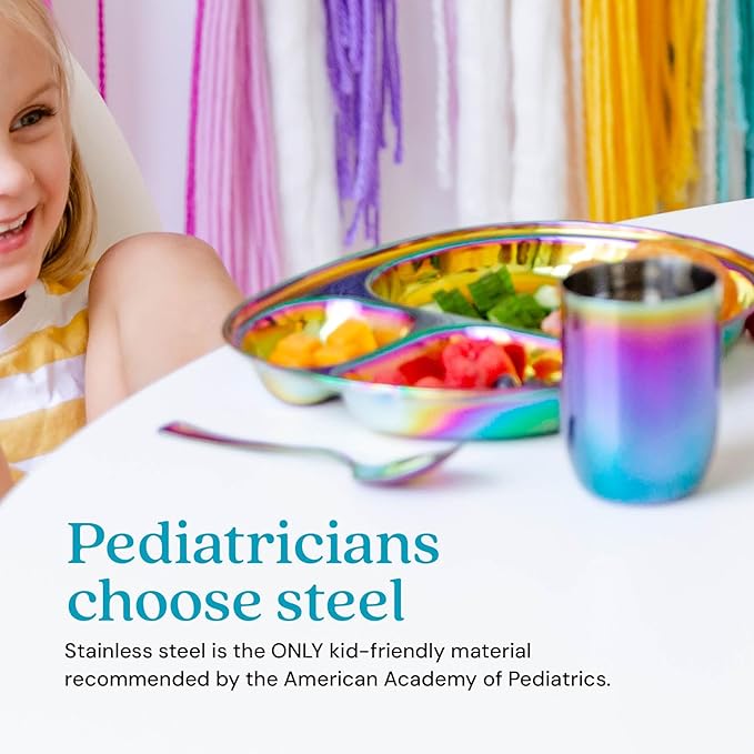 Ahimsa Stainless Steel Kids Cup - Pediatrician Designed Toddler Cups for Open Cup Training, 8oz, 100% BPA Free & Dishwasher Safe (Rainbow Single)