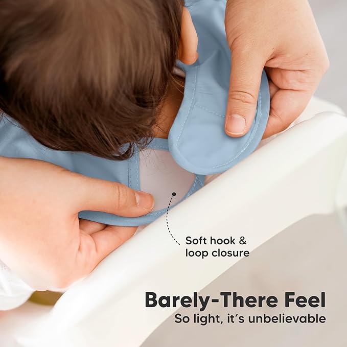 3-Pack Waterproof Baby Bibs for Eating - Lightweight Toddler Feeding Bibs with Large Food Catcher, Mess Proof, Food-Grade Baby Eating Essentials, Easy to Put On & Clean (Mellow)