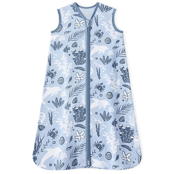 Baby Sleep Sack 0-6 Months 100% Cotton Lightweight 0.5 TOG Wearable Blanket Baby Sleep Bag with 2-Way Zipper for Newborn Infant Blue Dolphin