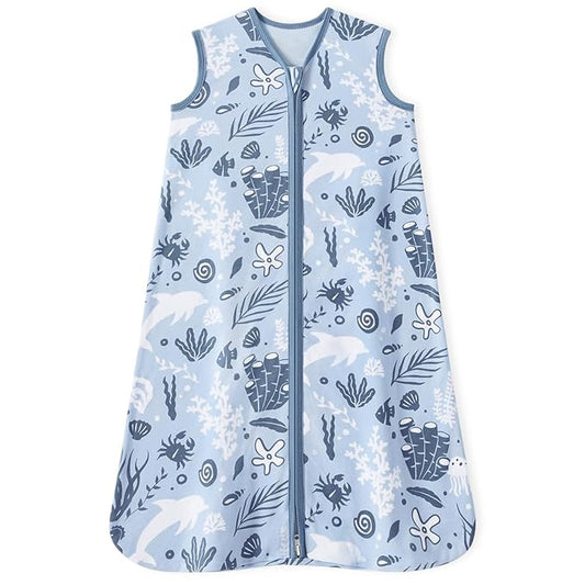 Baby Sleep Sack 0-6 Months 100% Cotton Lightweight 0.5 TOG Wearable Blanket Baby Sleep Bag with 2-Way Zipper for Newborn Infant Blue Dolphin