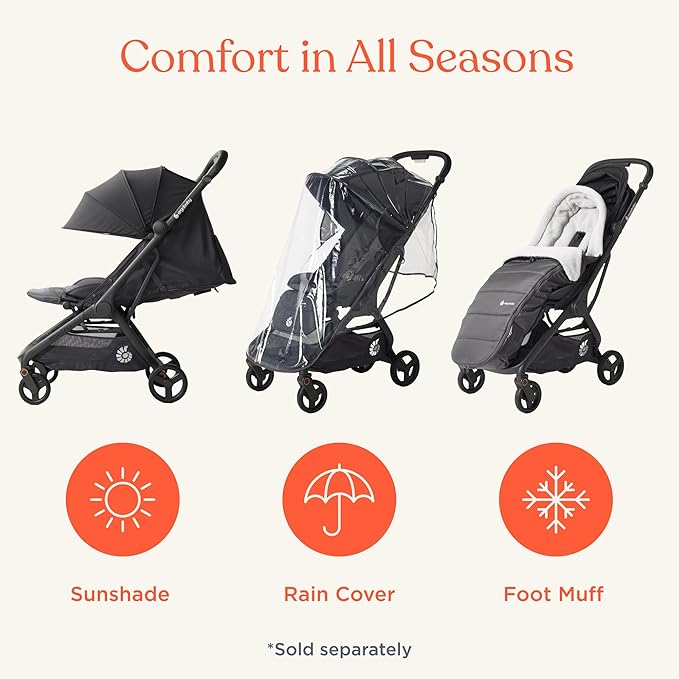 Ergobaby Metro 3 All in One Compact Baby Stroller - Foldable, Lightweight Travel Stroller - Easy One-Hand Fold for Overhead Airplane Storage (Carries up to 50 lbs) - Car Seat Compatible - Onyx Black