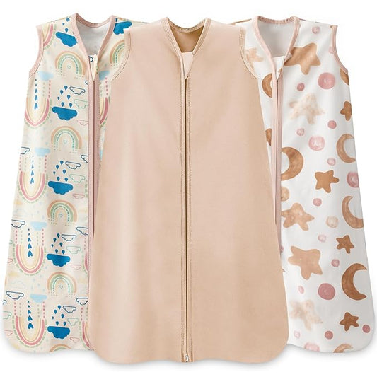 Baby Sleep Sack 6-12 Months,100% Cotton TOG 0.5 Wearable Blanket for Boys and Girls, 3 Pack 2-Way Zipper Lightweight Sleeping Bags for Toddler Newborn Infant