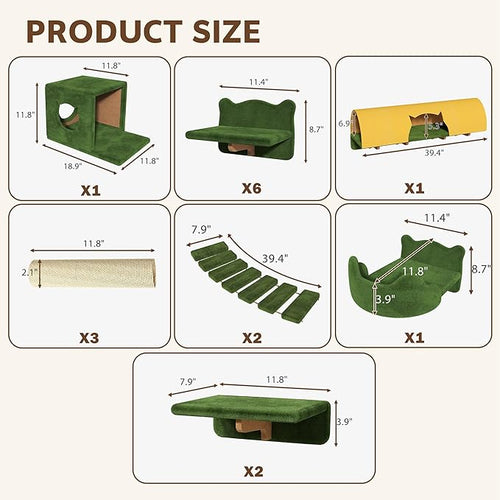 16-in-1 Cat Wall Shelves, Wall Mounted Cats Furniture Set w/Plush Fabric - Image 2