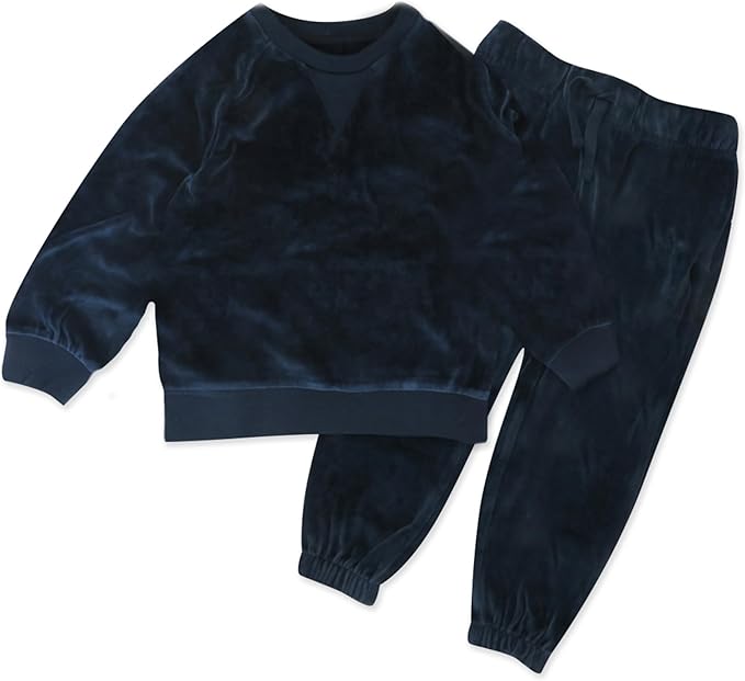 HonestBaby Baby 2-Piece Cozy Velour 100% Organic Cotton Sweatshirt and Jogger Sweatpants Set
