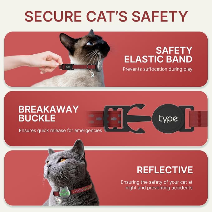 typecase Waterproof Airtag Cat Collar, Reflective Fish Pattern, Lightweight - Image 4