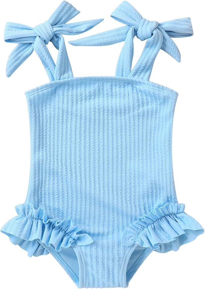 Happy Town Toddler Swimsuit Girl Solid Color Stripe One-Piece Baby Bathing Suits
