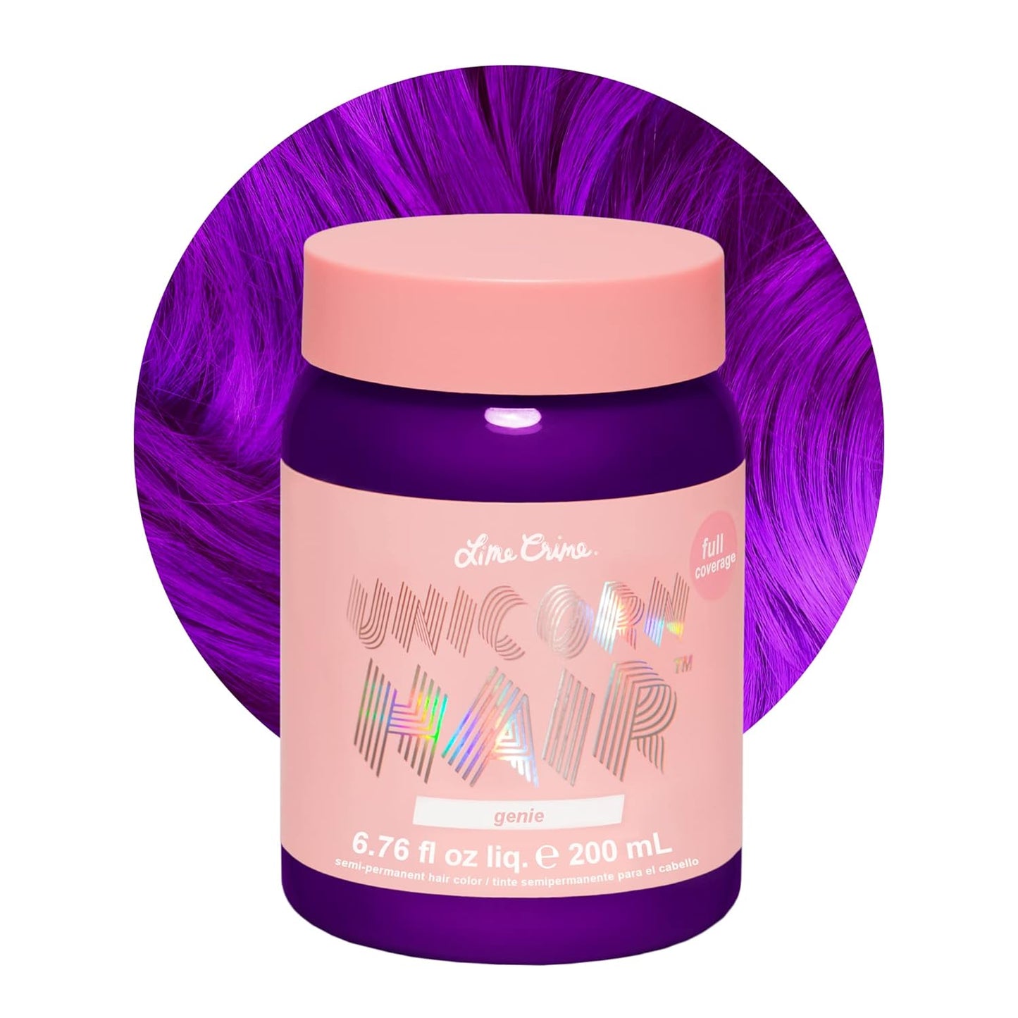 Lime Crime Unicorn Hair Dye Full Coverage, Genie (Deep Violet Purple) - Damage-Free Semi-Permanent Hair Color Conditions & Moisturizes - Temporary Hair Tint Kit Has A Sugary Citrus Vanilla Scent