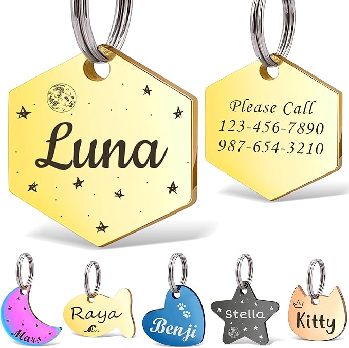 Anavia Small Size Dog Cat ID Tags, Small/XS Personalized Color Plated Stainless by Anavia