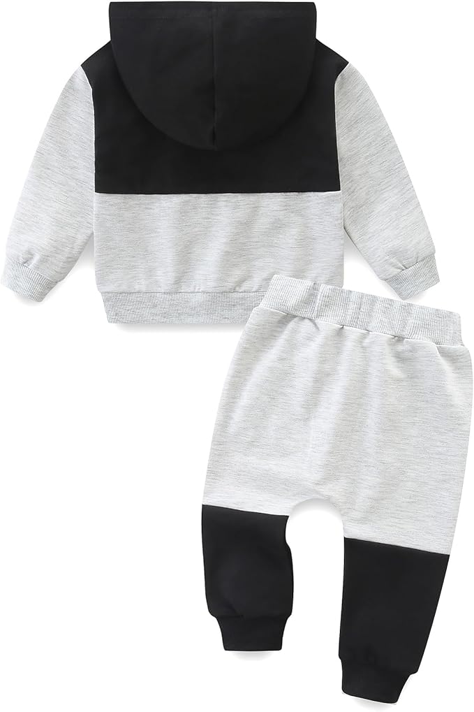 Baby Boy Outfits Short Long Sleeve Pants Clothes Set Spring Summer Hooded Patchwork Sweatshirt