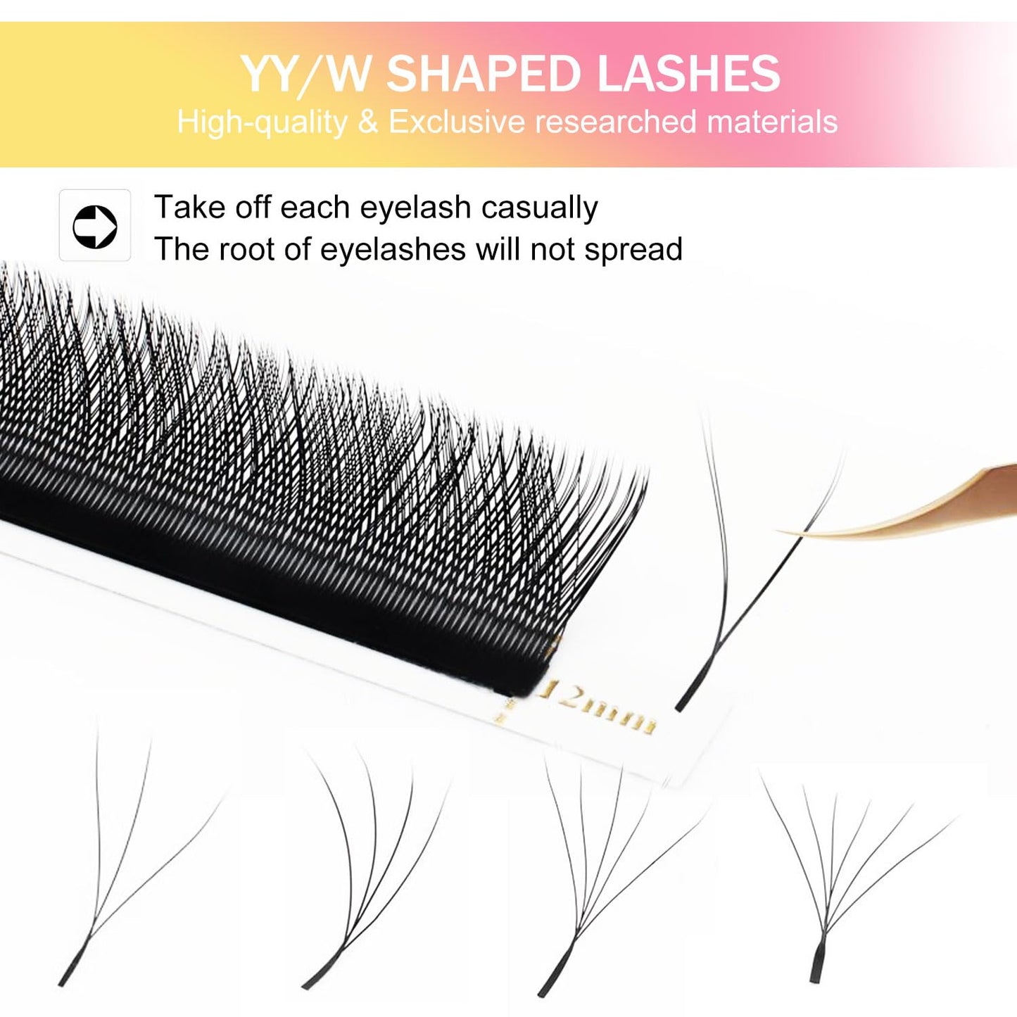 W Lash Extensions 6D Eyelash Extensions W Shape 0.07mm Thickness C Curl Mix 8-15mm Premade Fans Individual Lashes Matte Black Volume 12 Rows Crisscross False Eyelashes(W-6D-0.07-C,8-15mm)