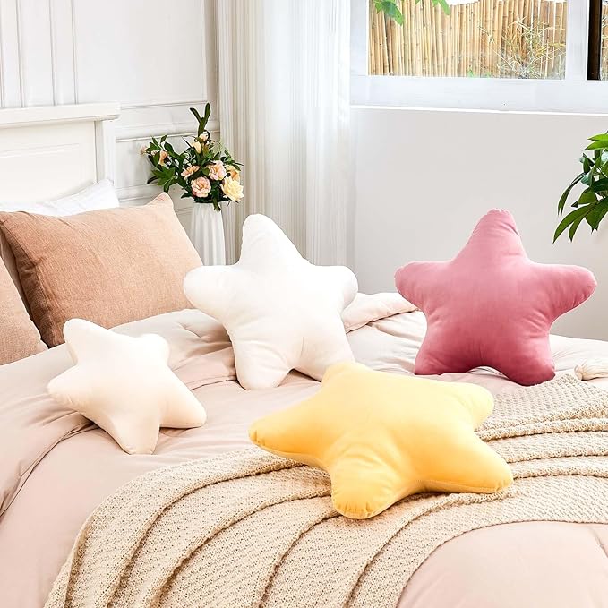 White Star Throw Pillow, Cute Star Pillow Room Decor, Soft 14.9" Star Shaped Decorative Throw Pillow for Bedroom, Star Plush Floor Cushions Pillows