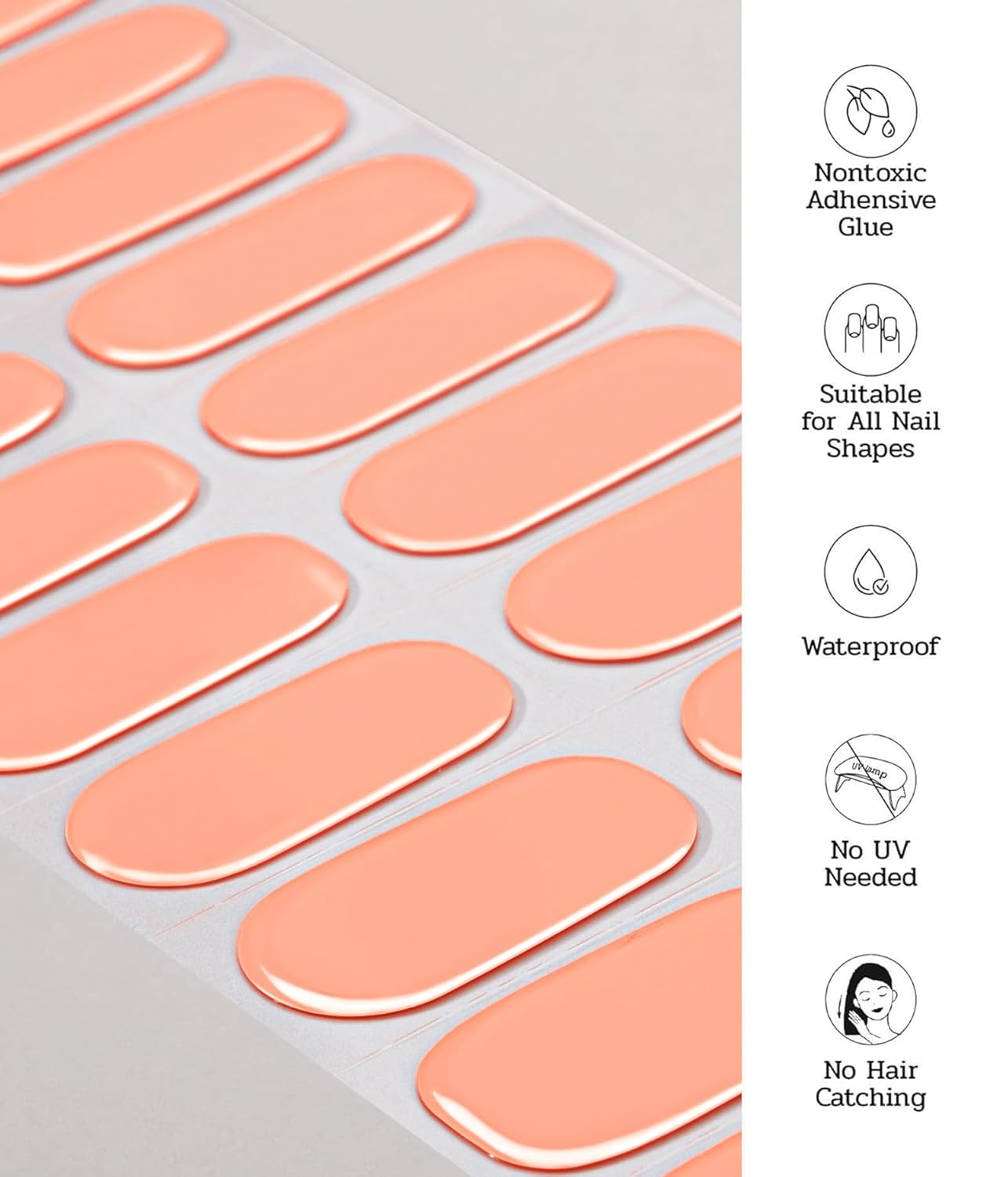 Nail Polish Strips - 22 Pcs Salon Quality Gel Nail Stickers - Long Lasting Wraps (Sunny Orange)