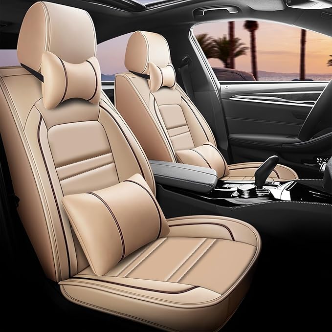 Car Seat Covers for Chrysler Car Pacifica 2004-2025 | 5-Seats Seat Covers, Waterproof Seat Protectors, Automotive Seat Covers (Full Set with Pillow,Beige)
