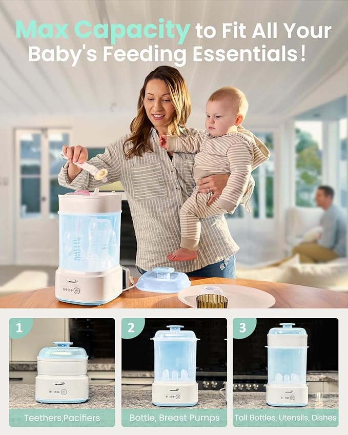 Bottle Sterilizer and Dryer, Compact Electric Steam Baby Bottle Sterilizer (Esterilizador de Biberones), Bottle Sanitizer for Baby Bottles, Pacifiers, Pump Parts Blue