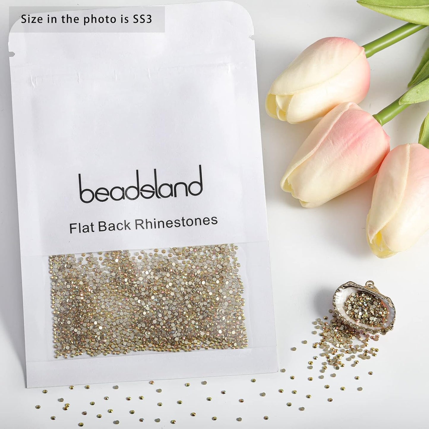beadsland Flat Back Crystal Rhinestones Round Gems, Metal Sunlight (1.3-1.4mm) SS3/1440pcs