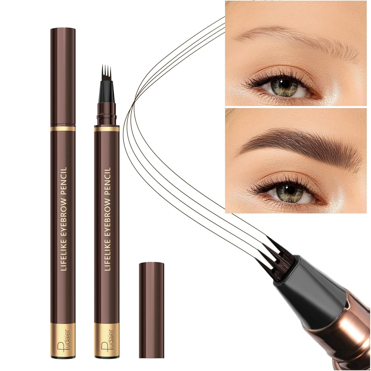 2 Pack Eyebrow Pen, Waterproof Microblading Eyebrow Pencil, 4 Tip Precise Eye Brow Makeup Pen for Women to Effortlessly Create Hair Like Natural Brows, Non Dry Out and Last All Day (Espresso)